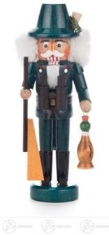 Nussknacker – detailreicher Jäger mit grünem Mantel, Gewehr und liebevoller Ente – BxHxT = 5 x 13,5 