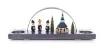 Teelichtschwibbogen Bunt mit Seiffener Kirche und Kurrende - schwarz BxHxT 27x10x5,5cm