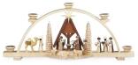 Lichterbogen – detailreicher Schwibbogen Christi Geburt mit Krippe, naturfarben, mit fünf