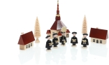 Weihnachtsfiguren - Seiffener Kirche ,Kurrendesänger mit Häuser und Bäume Hell - Höhe (Kirche) 12cm