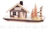 Räucherhaus – detailreiche Skihütte mit Skifahrer, naturfarben, für Teelicht – BxHxT = 12 x 10 x 8