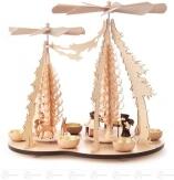 Doppelpyramide – winterliche Waldszene mit detailreichen Waldleuten und Rehen, naturfarben mit