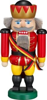Nussknacker Deutscher mit goldener Mütze und Deutschland-Schärpe, detailreich bemalte Holzfigur aus