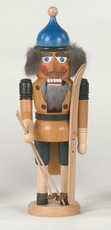 Weihnachtsfigur – Handgefertigter Nussknacker Skiläufer mit Ski und Stöcken, naturfarben – Höhe ca. 