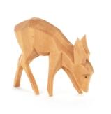 Holztier – detailreich geschnitztes Reh, fressend und naturbelassen, winterlich – H = 3,5 cm