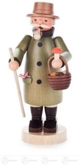 Räuchermann – detailreicher Pilzsammler mit grünem Mantel, rotem Korb und Wanderstock – BxHxT = 8 x 