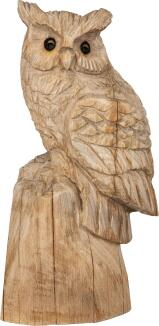 Holzfigur – detailreiche Eule aus naturbelassener Eiche handgeschnitzt – HxB 45 x 20 cm
