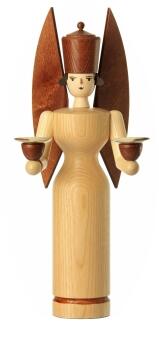 Lichterfigur – edler Engel mit braun lasierten Flügeln und Holztüllen – BxHxT 13x29x12cm