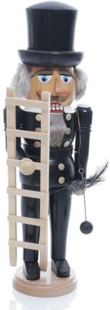 Weihnachtsfigur - Nußknacker Essenkehrer mit Leiter und Besen - Ansicht Vorne - Hergestellt im Erzgebirge