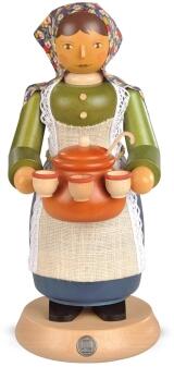 Räuchermann – Glühweinverkäuferin mit dampfendem Topf und Kopftuch – BxHxT 14 x 24 x 14 cm
