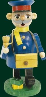 Räuchermann – liebevoller Postbote mit blauer Uniform, Pfeife und Brieftasche aus Holz von