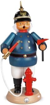 Räuchermann – mutiger Feuerwehrmann in historischer Uniform mit Schlauch und Axt – BxH 14 x 25 cm