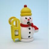 Räucherfigur – detailreicher Schneemann mit Schlitten und weißer Mütze, winterlich bemalt – BxHxT = 