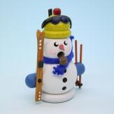 Räucherfigur – detailreicher Schneemann Biathlet mit Ski und winterlicher Mütze, weiß – H = 8 cm
