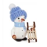 Miniaturfigur Schneemann Oskar mit Schlitten Höhe 9cm