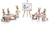 Osterfiguren - Hasenschule mit Lehrerin und sitzende Schüler auf Bänken - Höhe 7,5cm