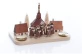 Kerzenhalter - Seiffener Kirche / Häuser mit Kurrende und Ringelbäume - BxHxT 21x12,5x11,5cm