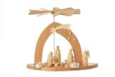 Weihnachtspyramide – filigrane Krippenszene mit Hirte, Engel und Sternenbogen, naturfarben – BxHxT