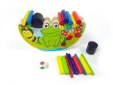 Holzspielzeug – fröhlicher Balancier-Frosch mit bunten Stapelteilen – BxHxT 17 x 12 x 6,5 cm