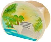 Spardose – ovale Holzdekoration mit farbigen maritimem Design und Schiffsmotiv – BxHxT 6,5 x 8,5 x