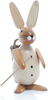 Osterfigur - Osterhase mit Korb auf dem Rücken - natur - BxHxT ca. 4,5x11x6,5cm