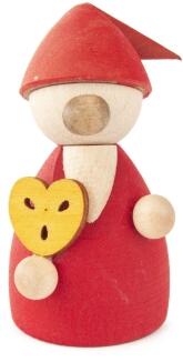 Miniaturfigur Wichtel rot mit Pfefferkuchenherz bunt Höhe 4,5cm