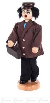Räuchermann Kjeld von der Olsenbande mit Pfeife und brauner Jacke, handgefertigte Holzfigur von