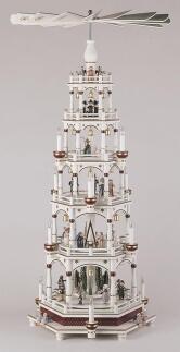 Tischpyramide – farbenfrohe Kurrende mit beweglichen Weihnachtsfiguren, bordeaux-weiß, elektrisch