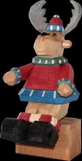 Räucherelch – detailreich geschnitzt mit roter Mütze und grünem Schal, braun – BxHxT = 12 x 22 x 10 