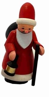 Miniaturfigur – liebevoll gestalteter Weihnachtsmann mit Geschenkesack, rot und weiß bemalt – Höhe