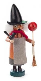 Räucherfigur – mystische Mini-Hexe mit Besen und schwarzem Hut, mehrfarbig – BxHxT = 5,5 x 15,5 x