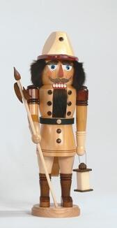 Weihnachtsfigur – Handgefertigter Nussknacker-Nachtwächter mit Laterne und Speer, naturfarben – Höhe