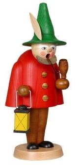 Räuchermann – großer Wichtel mit grüner Mütze, rotem Mantel & Laterne – B×H×T ca. 13×31×13 cm