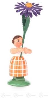 Blumenmädchen – detailreiche Figur mit blauer Aster und leuchtendem Kleid, handbemalt – H = 11 cm