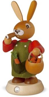 Räucherfigur – fröhlicher Osterhase mit rauchender Möhre und Korb – BxHxT 11 x 19 x 11 cm