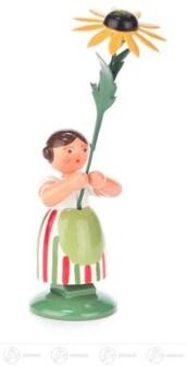 Blumenkind – zauberhaftes Mädchen mit Sonnenhut und Frühlingsblumen, bunt bemalt – BxHxT = 3 x 10,5 