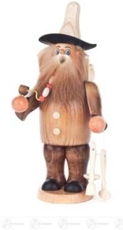 Räuchermann Holzwarenhändler aus Holz mit langem Bart, Hut und Pfeife von Großhandel Dregeno, 19 cm 