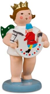 Engel mit Olbernhauer Marktfigur Reiterlein ohne Krone Höhe ca. 6cm