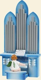 Holzfigur Engel an der Orgel & Spielwerk ohne Krone Höhe 6cm