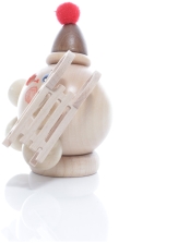 R&auml;ucherfigur - R&auml;ucherschneeball Natur mit Schlitten und Bommelm&uuml;tze - Ansicht Links 