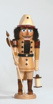 Weihnachtsfigur – Handgefertigter Nussknacker-Nachtwächter mit Laterne und Speer, naturfarben – Höhe