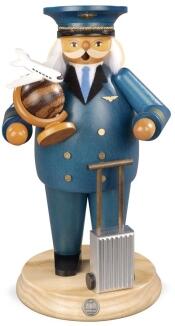 Räuchermann – imposanter Flugkapitän mit Globus und Holzkoffer– BxHxT 14 x 25 x 14 cm