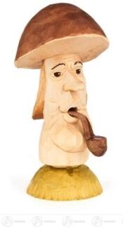 Räuchermann – detailreicher Räucherpilz mit brauner Kappe und Pfeife, naturfarben – BxHxT = 9 x 17 x