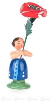 Blumenkind – zauberhaftes Mädchen mit leuchtender Mohnblume, rot-grün bemalt – H = 11 cm