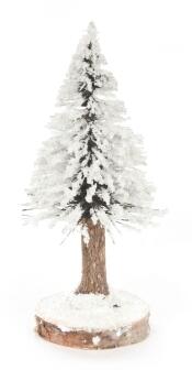 Holzbaum – detailreiche weiße Fichte mit winterlicher Schneeoptik, handgefertigt – BxHxT = 4 x 11,5 