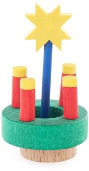 Mini-Adventskranz – filigran, farbenfroh aus Holz mit Zündholzschachtel – BxHxT = 5,5 x 3,5 x 1,5 cm