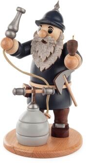 Räuchermann – blauer Feuerwehrmann mit Pfeife und silbernem Löschfass – BxHxT 12 x 22 x 14 cm