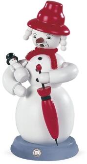 Räucherfigur – liebevolle Schneefrau mit Schneemannpuppe und Regenschirm – BxH 11 x 23 cm
