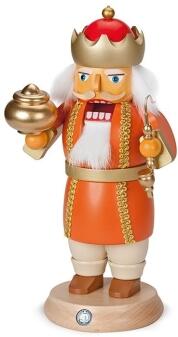 Nussknacker – majestätischer König Melchior mit buntem Gewand und Räucherfunktion – BxH 14 x 27 cm
