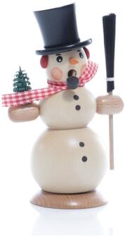 Räucherfigur -Räucherschneemann mit Zylinder, Besen und Ringelbaum - natur - BxHxT 10x17x7cm